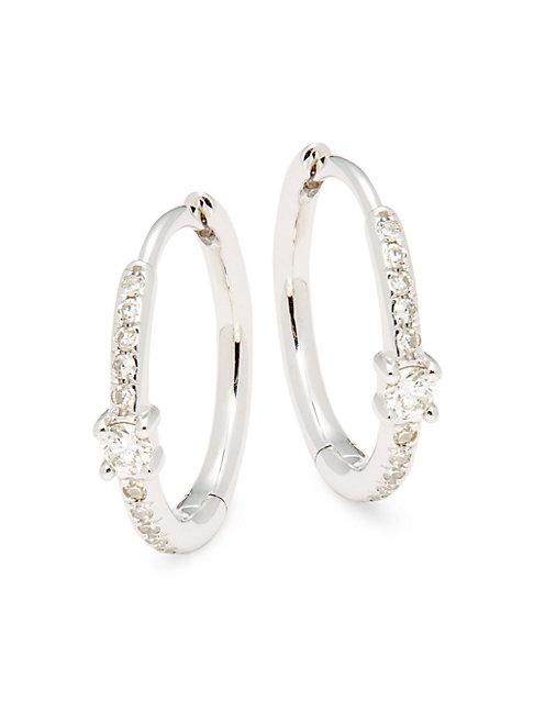 Saks Fifth Avenue 14k White Gold Diamond-studded Hoop Earrings