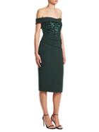 Pamella Roland Faux Pearl Embroidered Stretch Crepe Dress