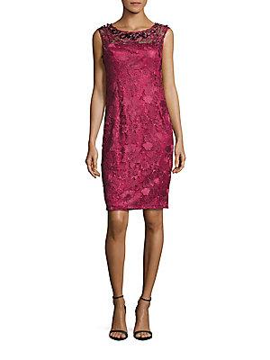 Adrianna Papell Floral Embroidered Sleeveless Sheath Dress