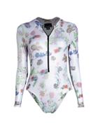 Cynthia Rowley Metallic Floral Long-sleeve One-piece Swimsuit
