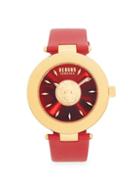 Versus Versace Logo Goldtone Stainless Steel Leather Strap Watch