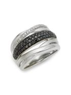 Effy Sterling Silver & White & Black Diamond Ring