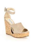 Jimmy Choo Neyo 120 Cutout Suede Ankle-strap Cork Wedge Sandals