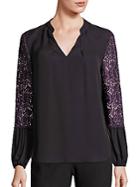 Elie Tahari Embroidered Lace Silk Top