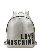 Love Moschino Metallic Faux Leather Logo Backpack