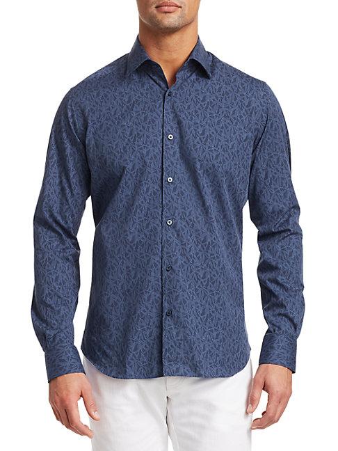 Saks Fifth Avenue Collection Leaf Print Long Sleeve Shirt