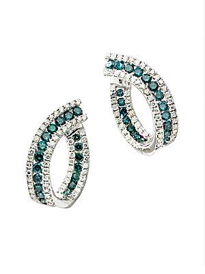 Effy Blue And White Diamond And 14k White Gold Earrings