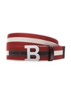 Bally B Buckle Striped Logo Belt
