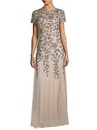 Adrianna Papell Floral Beaded Floor-length Gown