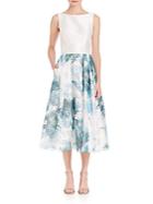 Theia Crepe-top Floral Tea-length Dress
