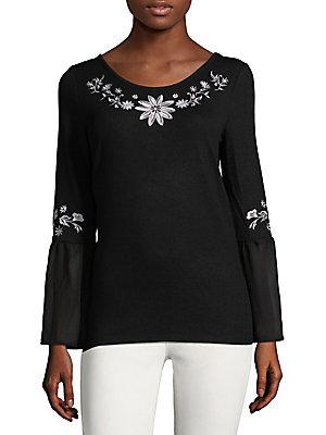 August Silk Embroidered Peasant Top