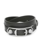 Balenciaga Leather Metallic Edge Wrap Bracelet