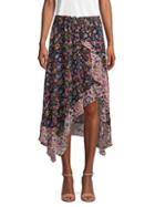 Cece Mixed Floral Asymmetrical Skirt