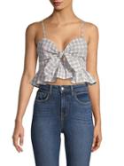 English Factory Plaid Sweetheart Tie Crop Top