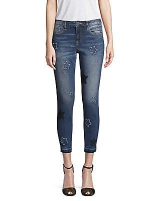 Miss Me Star-embroidered Cropped Skinny Jeans