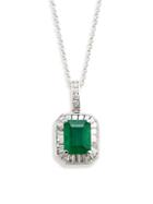 Effy 14k White Gold Emerald & Diamond Pendant Necklace