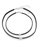 Saks Fifth Avenue Cubic Zirconia & Leather Double Round Choker Necklace