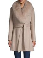 Sofia Cashmere Fox Fur-trimmed Tie-waist Coat