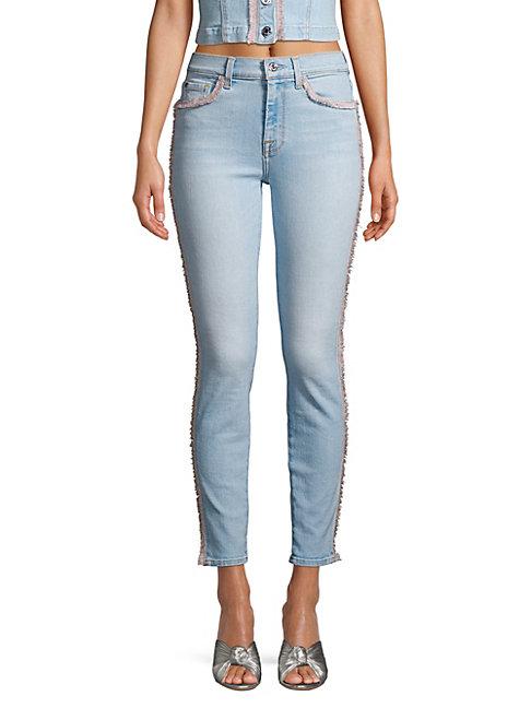7 For All Mankind High-rise Fringed Skinny Ankle Jeans