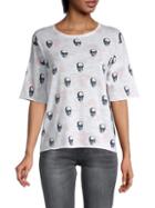 360 Cashmere Portia Skull-print Elbow-sleeve T-shirt