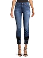 7 For All Mankind Ankle Skinny Floral Applique Skinny Jeans