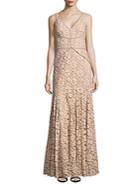 Vera Wang Sleeveless Floral-lace Gown