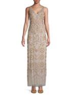 Adrianna Papell Beaded V-neck Column Gown