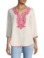 Saks Fifth Avenue Oversized Embroidered Linen Top