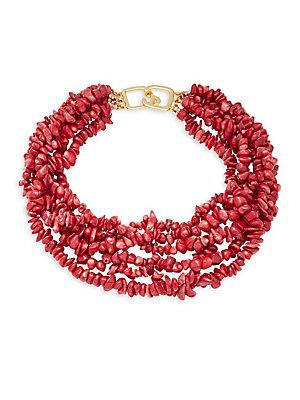 Kenneth Jay Lane Dark Coral Shell Tiered Necklace