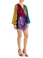 Attico Colorblock Sequin Mini Wrap Dress