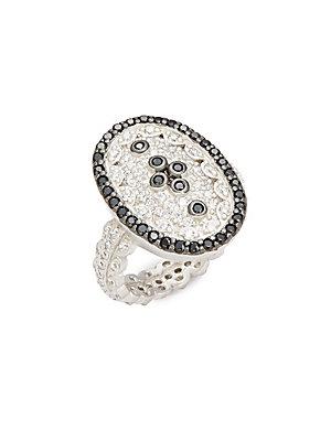 Freida Rothman Classic Cubic Zirconia And Sterling Silver Pave Clover Shield Ring