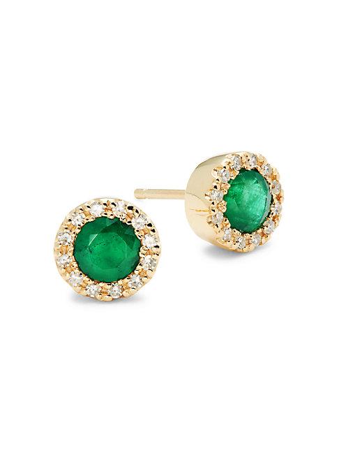 Effy 14k Yellow Gold Emerald & Diamond Stud Earrings