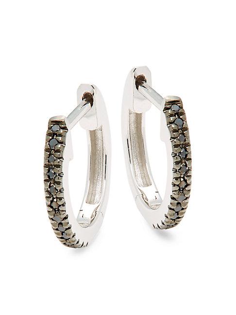Saks Fifth Avenue 14k White Gold & Black Diamond Hoop Earrings