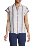 Pure Navy Striped Linen Short Sleeve Shirt