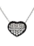 Effy Black Diamond & 14k White Gold Heart Pendant Necklace