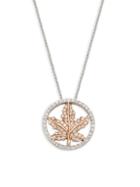 Effy 14k White & Rose Gold Diamond Leaf Pendant Necklace