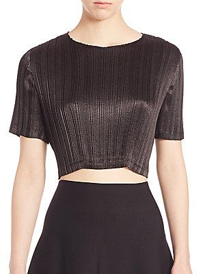 Alexander Wang Pleated Lace-inset Cropped Top