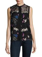 T Tahari Floral Embroidered Shell