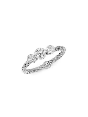 Alor Classique Diamond 18k White Gold Three Bezel Cable Ring