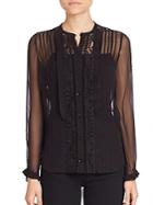Rebecca Taylor Pintucked Lace Silk Blouse