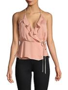 Astr The Label Ruffled Satin Wrapped Top