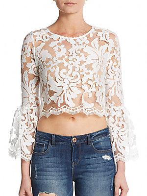 Alexis Vito Sheer Lace Bell-sleeve Blouse