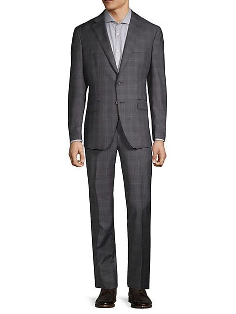Saks Fifth Avenue Made In Italy Checkered Wool & Silk Suit