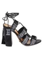 Schutz Primula Embroidered Leather Lace-up Heeled Sandals
