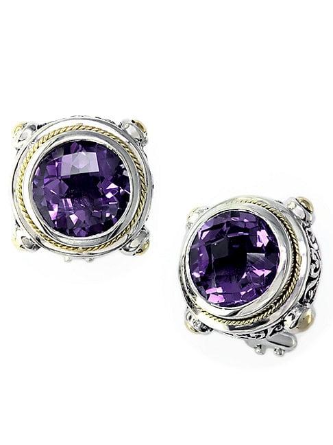 Effy Balissima Sterling Silver And 18kt. Yellow Gold Amethyst Earrings