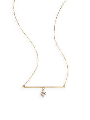 Saks Fifth Avenue Diamond & 14k Yellow Gold Heart Bar Pendant Necklace