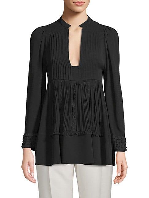 Valentino Long-sleeve Pleated Top