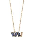 Suzanne Kalan 14k Gold Blue Topaz & Diamond Baguette Pendant Necklace