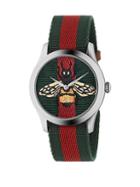 Gucci Bee Stainless Steel And Striped Nylon Strap Watch