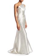 Theia One-shoulder Metallic Gown